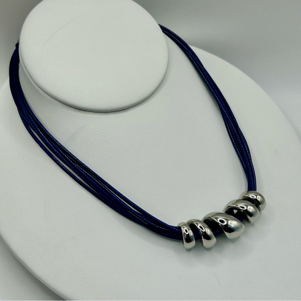 Modern Multi-Corded Navy With Silver Slider Pendant